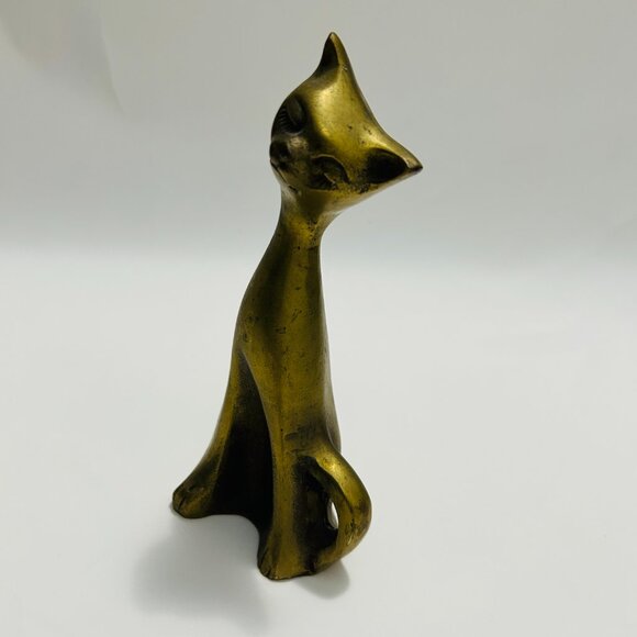 Vintage Mid Century Modern MCM Solid Brass Siamese Cat 6" - Picture 10 of 14